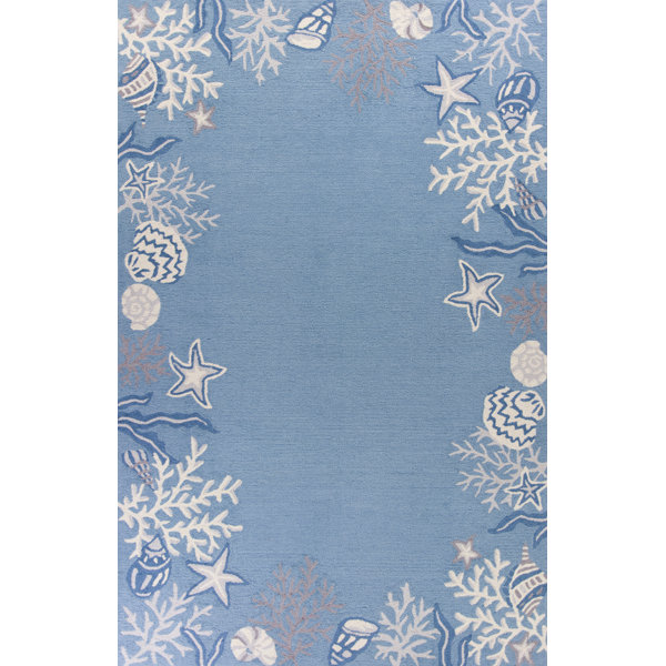 Highland Dunes Trainor Handmade HandHooked Cornflower Blue Area Rug